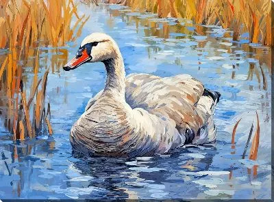 Картина маслом Лебедь №11