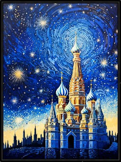 Картина Храм Василия Блаженного под звездным небом