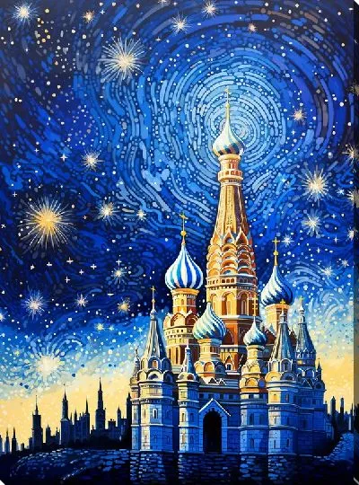 Постер Храм Василия Блаженного под звездным небом
