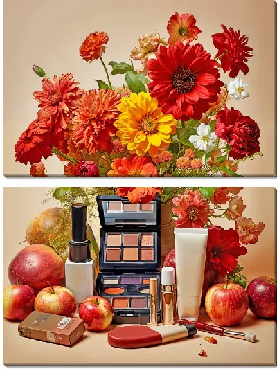 Модульная картина Косметика и цветы №6