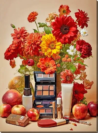 Картина маслом Косметика и цветы №6