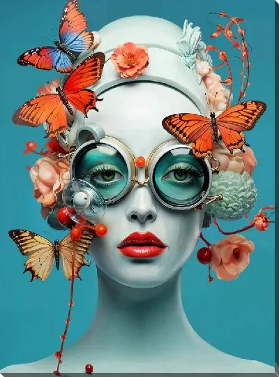 Картина маслом Бабочки и девушка №24