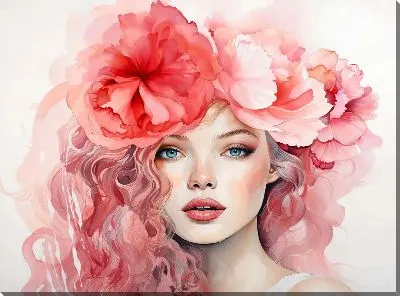 Картина маслом Девушка и цветы №31
