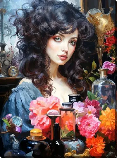 Картина маслом Косметика и девушка №54