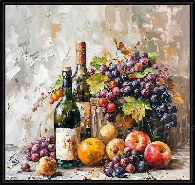 Натюрморт с яблоками, виноградом и вином