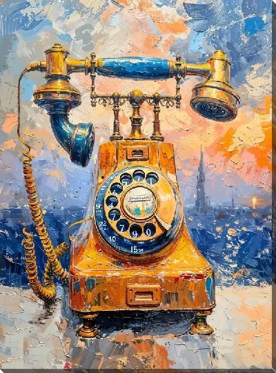 Картина маслом Винтажные дисковый телефон