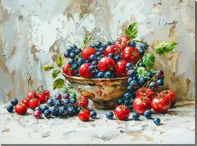 Картина маслом Натюрморт с томатами и черникой
