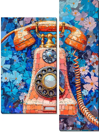 Модульная картина Винтажный телефон на цветочном фоне