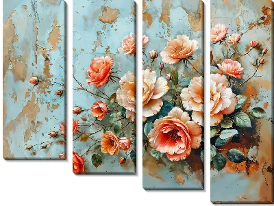 Модульная картина Композиция с розами на бирюзовом фоне