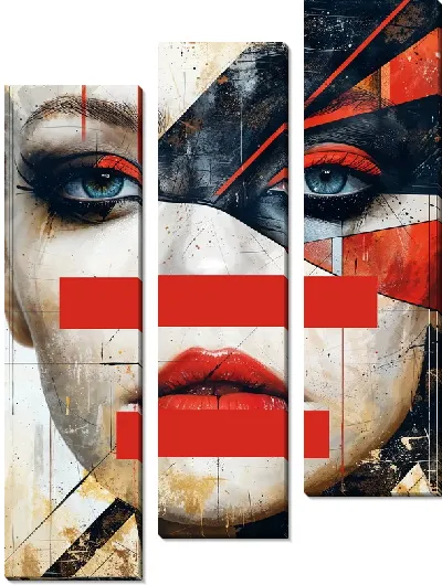 Модульная картина Лицо девушки с красными полосками