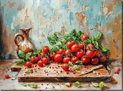 Картина маслом Томаты на разделочной доске