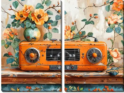 Модульная картина Оранжевый радио-магнитофон