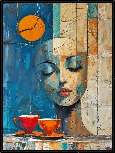 Картина Лицо девушки и две чашки