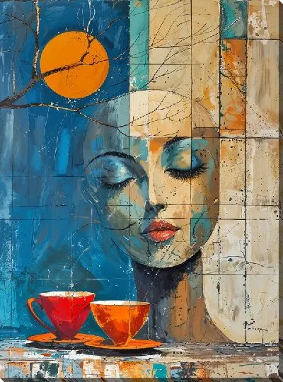 Постер Лицо девушки и две чашки