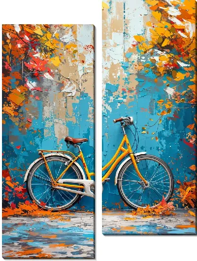 Модульная картина Желтый велосипед на фоне осенней листвы