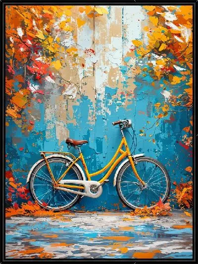 Картина Желтый велосипед на фоне осенней листвы