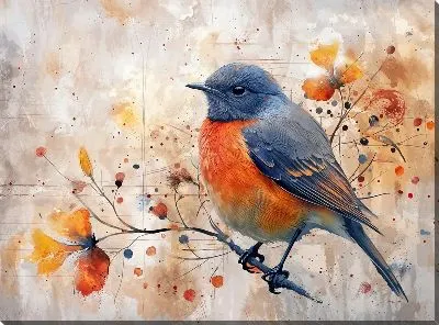 Картина маслом Птичка на ветке №80