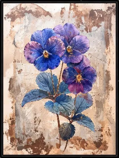 Картина Три фиалки в стиле винтаж