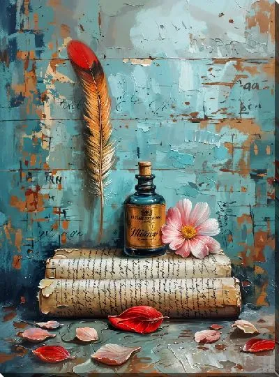 Картина маслом Перо и рукопись