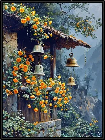 Картина Дворик с цветами и колоколами
