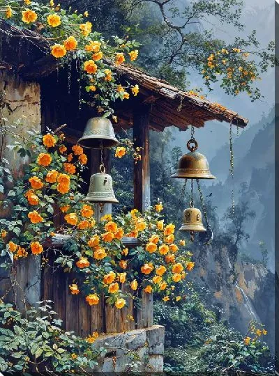 Постер Дворик с цветами и колоколами