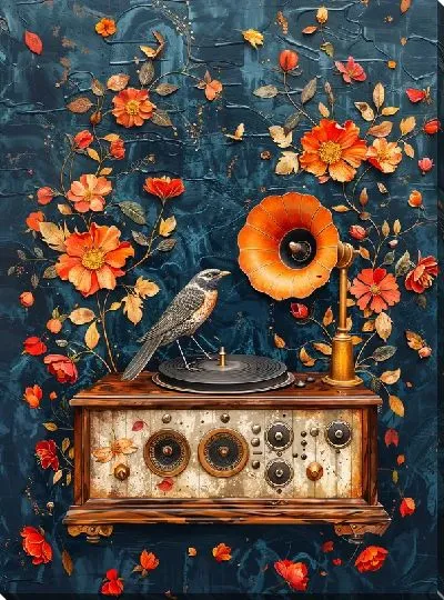 Картина маслом Граммофон и птица