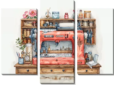 Модульная картина Розовая швейная машинка