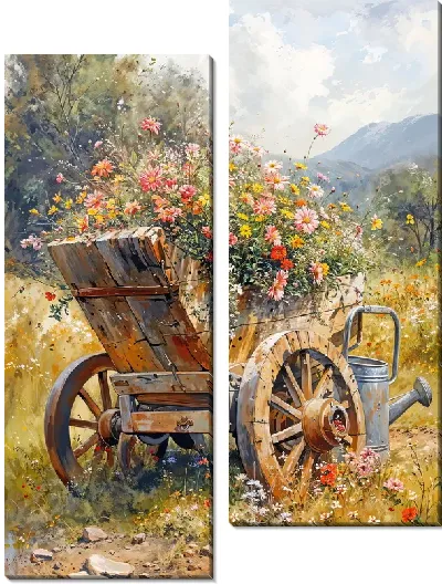 Модульная картина Тачка с цветами