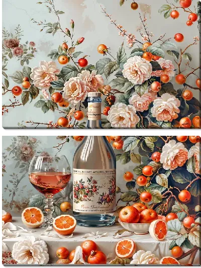 Модульная картина Вино, апельсины и розы