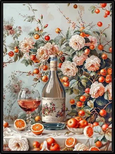 Картина Вино, апельсины и розы