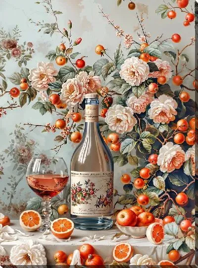 Картина маслом Вино, апельсины и розы