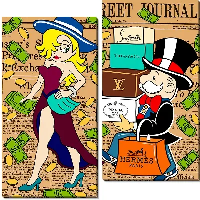 Модульная картина Модница и монополия с долларами