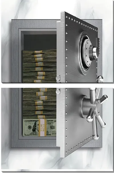 Модульная картина Серебряный сейф с долларами