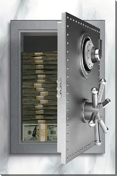 Постер Серебряный сейф с долларами