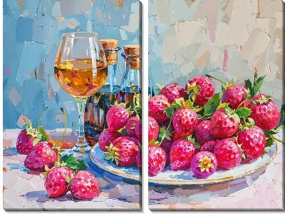 Модульная картина Натюрморт с клубникой в тарелке