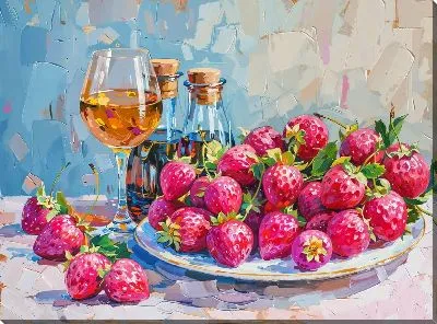 Натюрморт с клубникой в тарелке