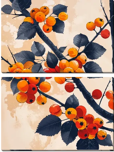 Модульная картина Желтые ягоды на ветке