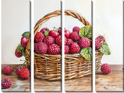 Модульная картина Малина в лукошке