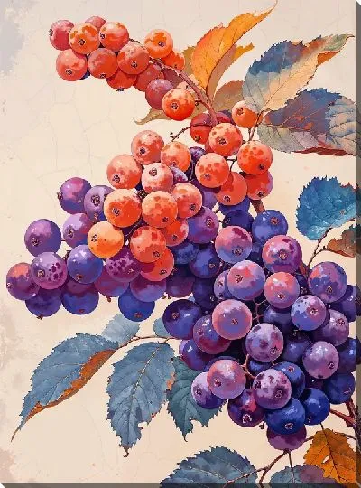 Картина маслом Ягоды на бежевом фоне