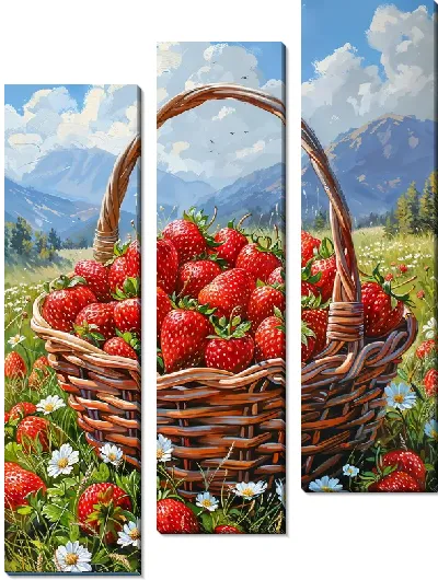 Модульная картина Лукошки клубники в поле