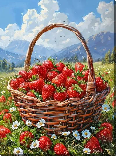 Постер Лукошки клубники в поле