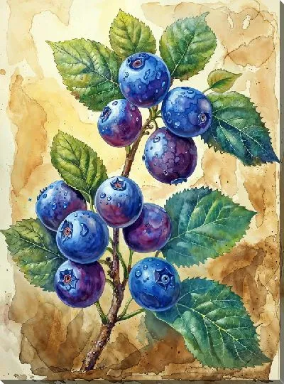 Картина маслом Черника в стиле винтаж