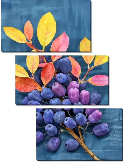 Модульная картина Кизил на синем фоне