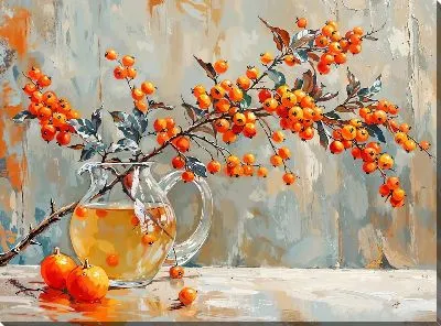 Картина маслом Ягоды на ветке в графине