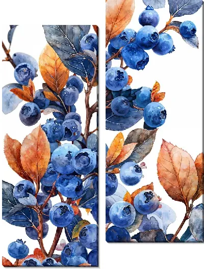 Модульная картина Черника на белом фоне