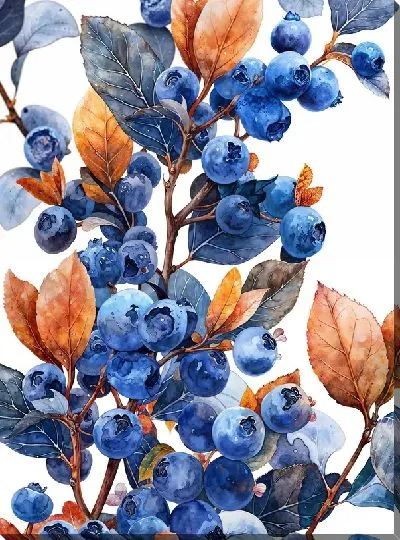 Картина маслом Черника на белом фоне