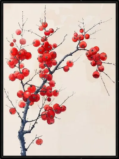 Картина Красные ягоды на ветке №3