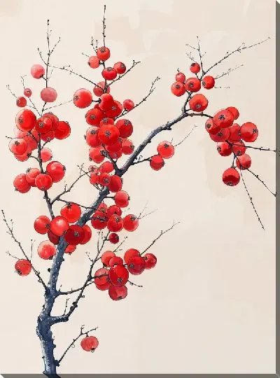 Постер Красные ягоды на ветке №3
