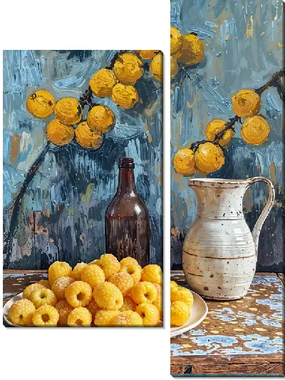 Модульная картина Желтая малина в тарелке