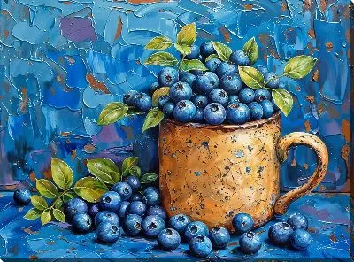 Картина маслом Черника в кружке